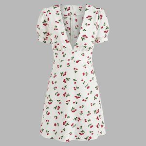 Cherry Print Plunging Mini Dress